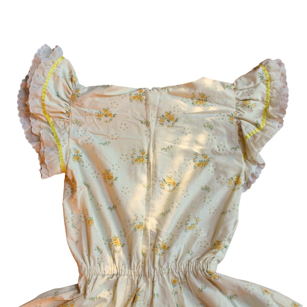Vintage 70s Handmade Yellow Floral Gunne Sux Style Midi Dress RARE Cottagecore - Picture 7 of 9